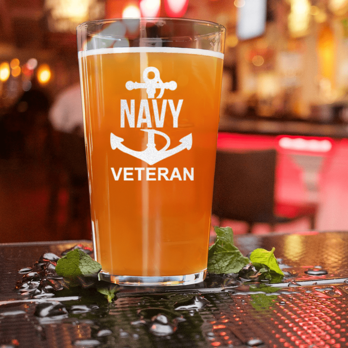 Unique Personalized Navy Anchor Veteran Pint Glass Customized Military Retirement Pint Glasses Gifts for Men by Groovy Guy
