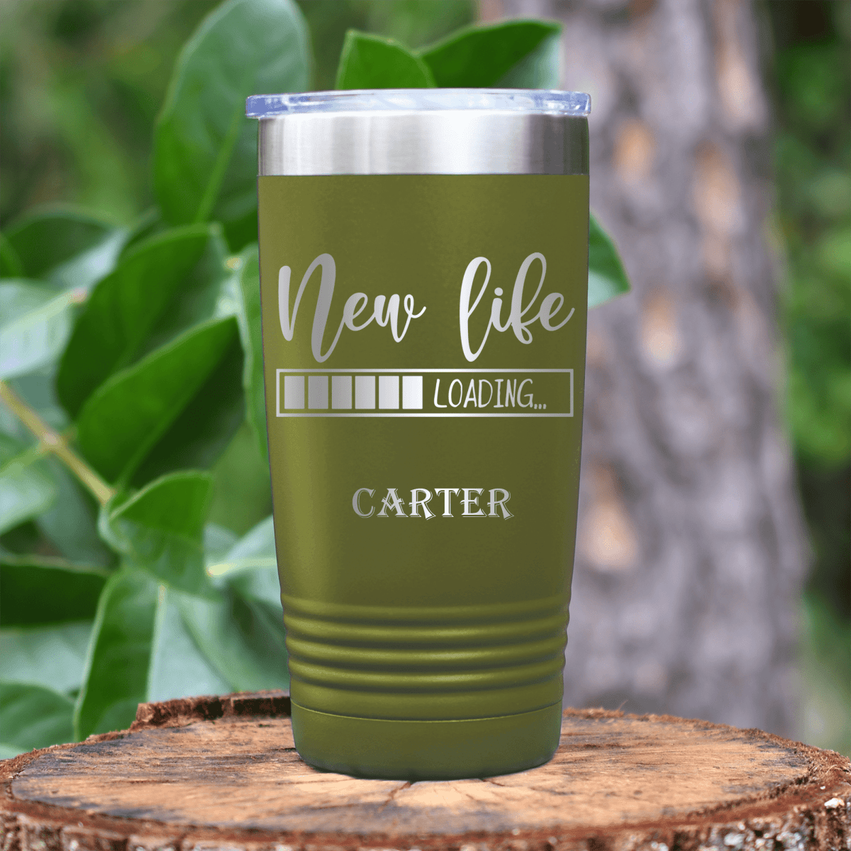 Military Green Retirement Tumbler With New Life Loading Design