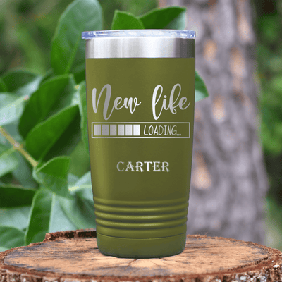 Military Green Retirement Tumbler With New Life Loading Design