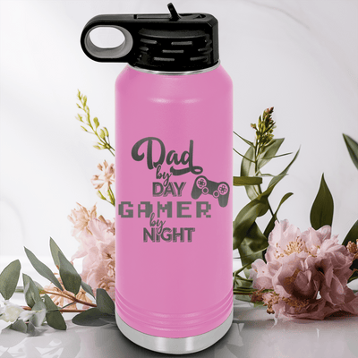 Light Purple Fathers Day Water Bottle With Night Gamer Dad Design
