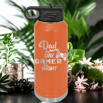 Orange Fathers Day Water Bottle With Night Gamer Dad Design