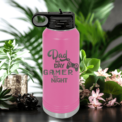 Pink Fathers Day Water Bottle With Night Gamer Dad Design