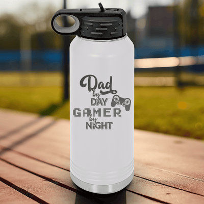 White Fathers Day Water Bottle With Night Gamer Dad Design