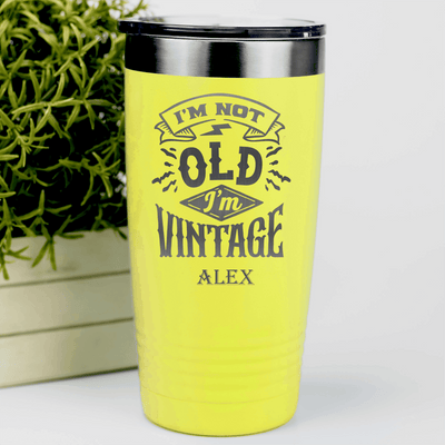 Yellow Funny Old Man Tumbler With Not Old Just Vintage Design