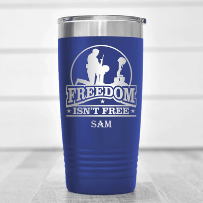 Blue Veteran Tumbler With Not So Free Soldier Design