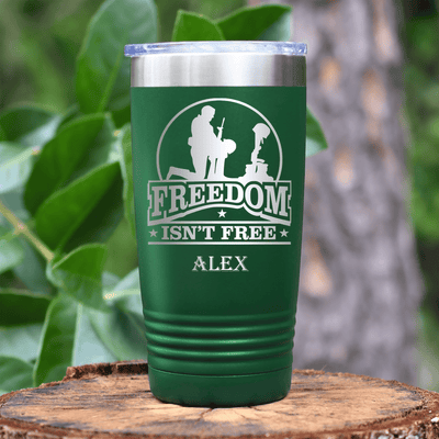 Green Veteran Tumbler With Not So Free Soldier Design