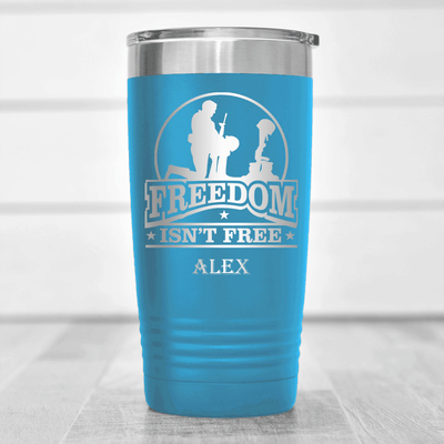 Light Blue Veteran Tumbler With Not So Free Soldier Design