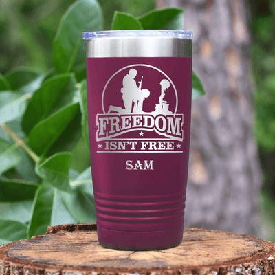 Maroon Veteran Tumbler With Not So Free Soldier Design