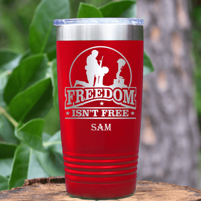 Red Veteran Tumbler With Not So Free Soldier Design