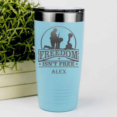 Teal Veteran Tumbler With Not So Free Soldier Design