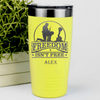 Yellow Veteran Tumbler With Not So Free Soldier Design