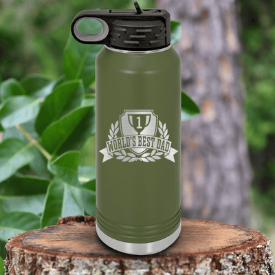 Military Green Fathers Day Water Bottle With Number 1 Dad Design