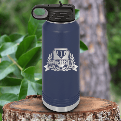 Navy Fathers Day Water Bottle With Number 1 Dad Design
