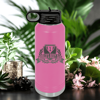 Pink Fathers Day Water Bottle With Number 1 Dad Design