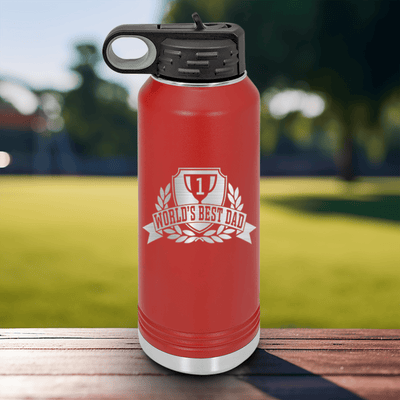 Red Fathers Day Water Bottle With Number 1 Dad Design