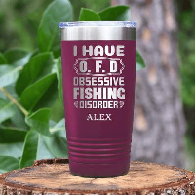 Maroon Fishing Tumbler With Obsessive Fishing Disorder Design