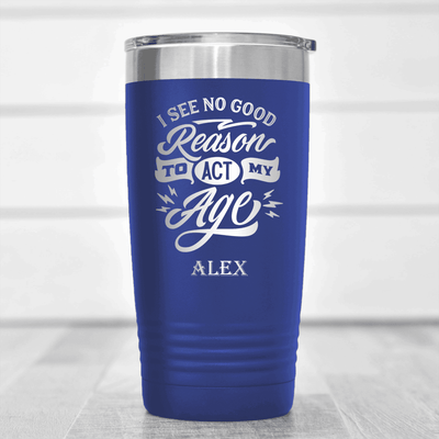 Blue Funny Old Man Tumbler With Old In Age Young In Spirit Design