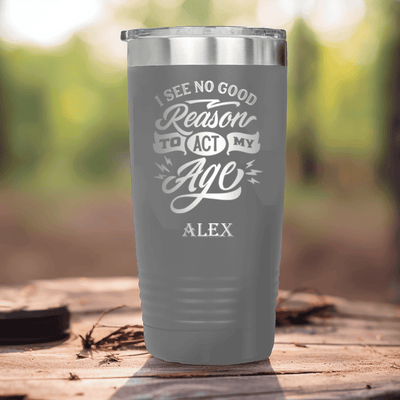 Grey Funny Old Man Tumbler With Old In Age Young In Spirit Design