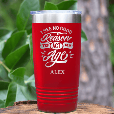 Red Funny Old Man Tumbler With Old In Age Young In Spirit Design