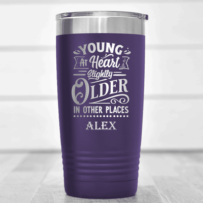 Purple Funny Old Man Tumbler With Older In Some Places Design