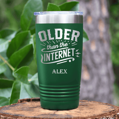 Green Funny Old Man Tumbler With Older Than The Internet Design