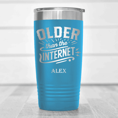 Light Blue Funny Old Man Tumbler With Older Than The Internet Design