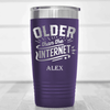 Purple Funny Old Man Tumbler With Older Than The Internet Design