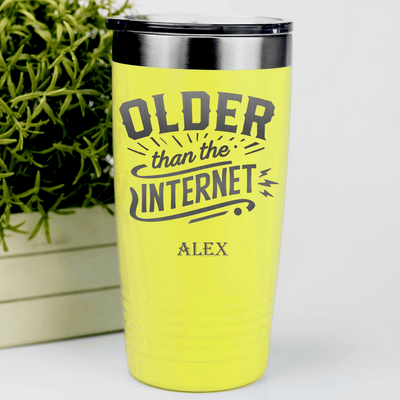 Yellow Funny Old Man Tumbler With Older Than The Internet Design