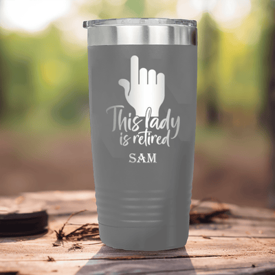 Grey Retirement Tumbler With One Retired Lady Design