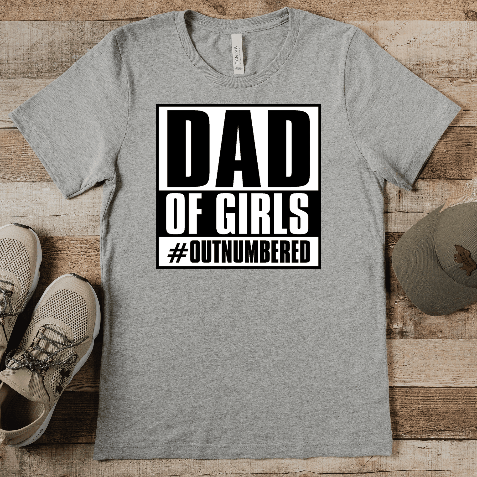 Grey Mens T-Shirt With Outnumbered Girl Dad Design