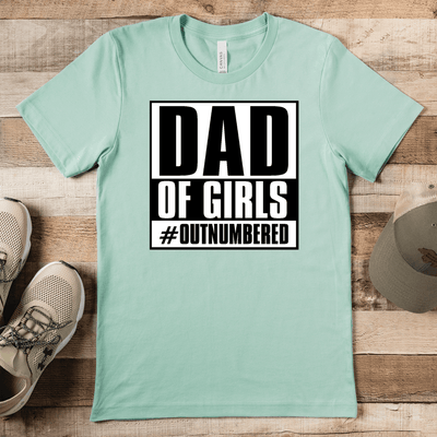 Light Green Mens T-Shirt With Outnumbered Girl Dad Design