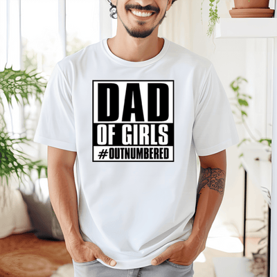 White Mens T-Shirt With Outnumbered Girl Dad Design