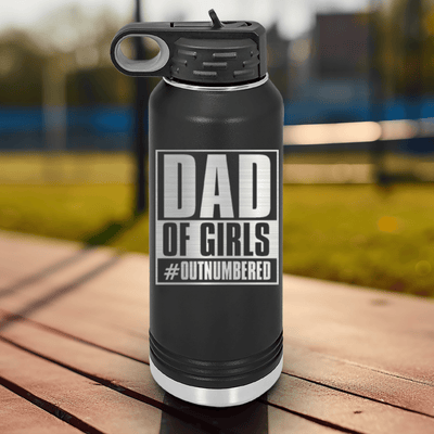 Black Fathers Day Water Bottle With Outnumbered Girl Dad Design