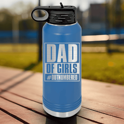 Blue Fathers Day Water Bottle With Outnumbered Girl Dad Design