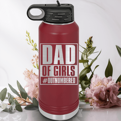 Maroon Fathers Day Water Bottle With Outnumbered Girl Dad Design