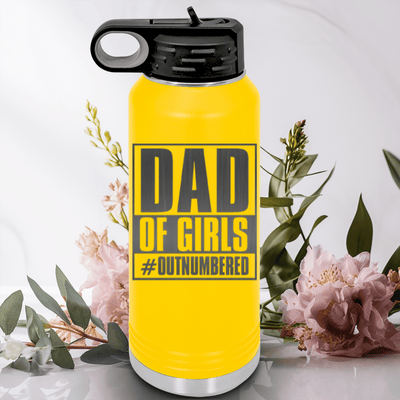 Yellow Fathers Day Water Bottle With Outnumbered Girl Dad Design
