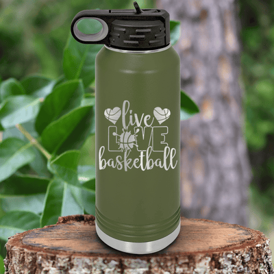 Military Green Basketball Water Bottle With Passion For The Game Design