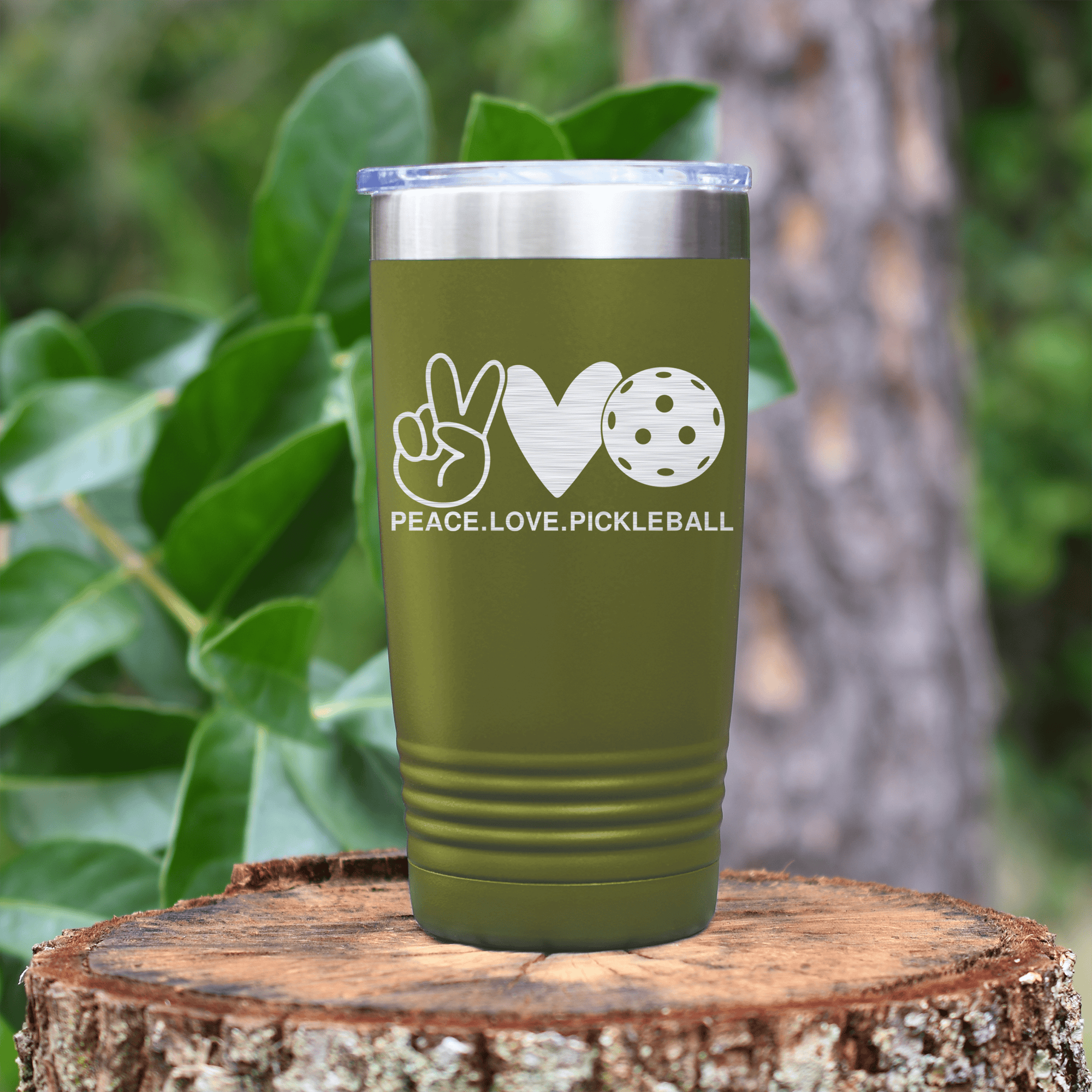 Military Green pickelball tumbler Pickles Peach And Love