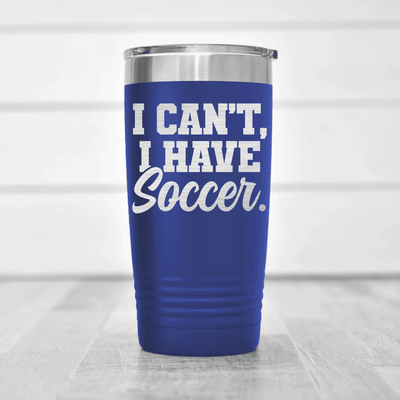 Blue soccer tumbler Priorities Soccer First