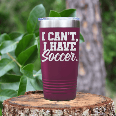 Maroon soccer tumbler Priorities Soccer First