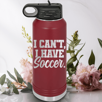 Maroon Soccer Water Bottle With Priorities Soccer First Design