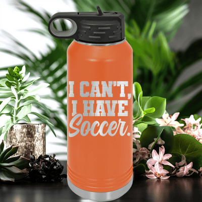 Orange Soccer Water Bottle With Priorities Soccer First Design