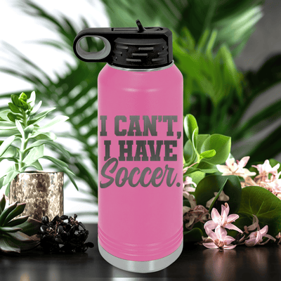 Pink Soccer Water Bottle With Priorities Soccer First Design