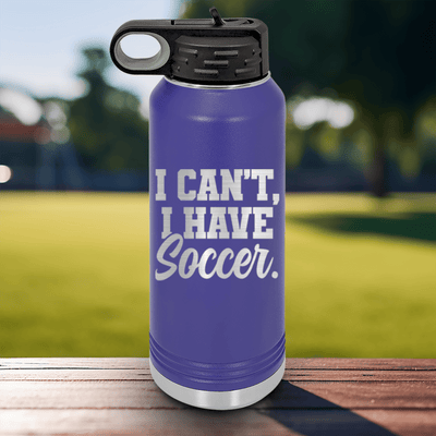 Purple Soccer Water Bottle With Priorities Soccer First Design