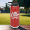 Red Soccer Water Bottle With Priorities Soccer First Design