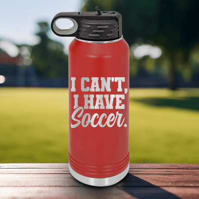 Red Soccer Water Bottle With Priorities Soccer First Design