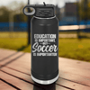 Black Soccer Water Bottle With Prioritizing Soccer Design