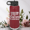Maroon Soccer Water Bottle With Prioritizing Soccer Design