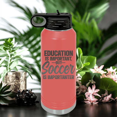 Salmon Soccer Water Bottle With Prioritizing Soccer Design