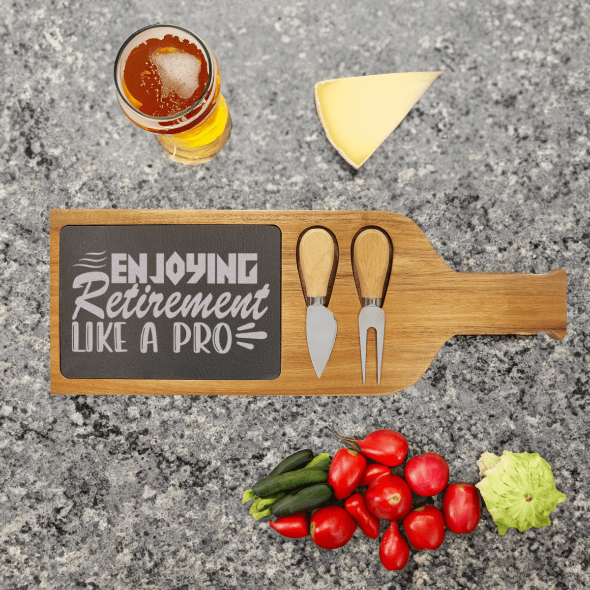 Professional Retiree Wood Slate Serving Tray With Handle